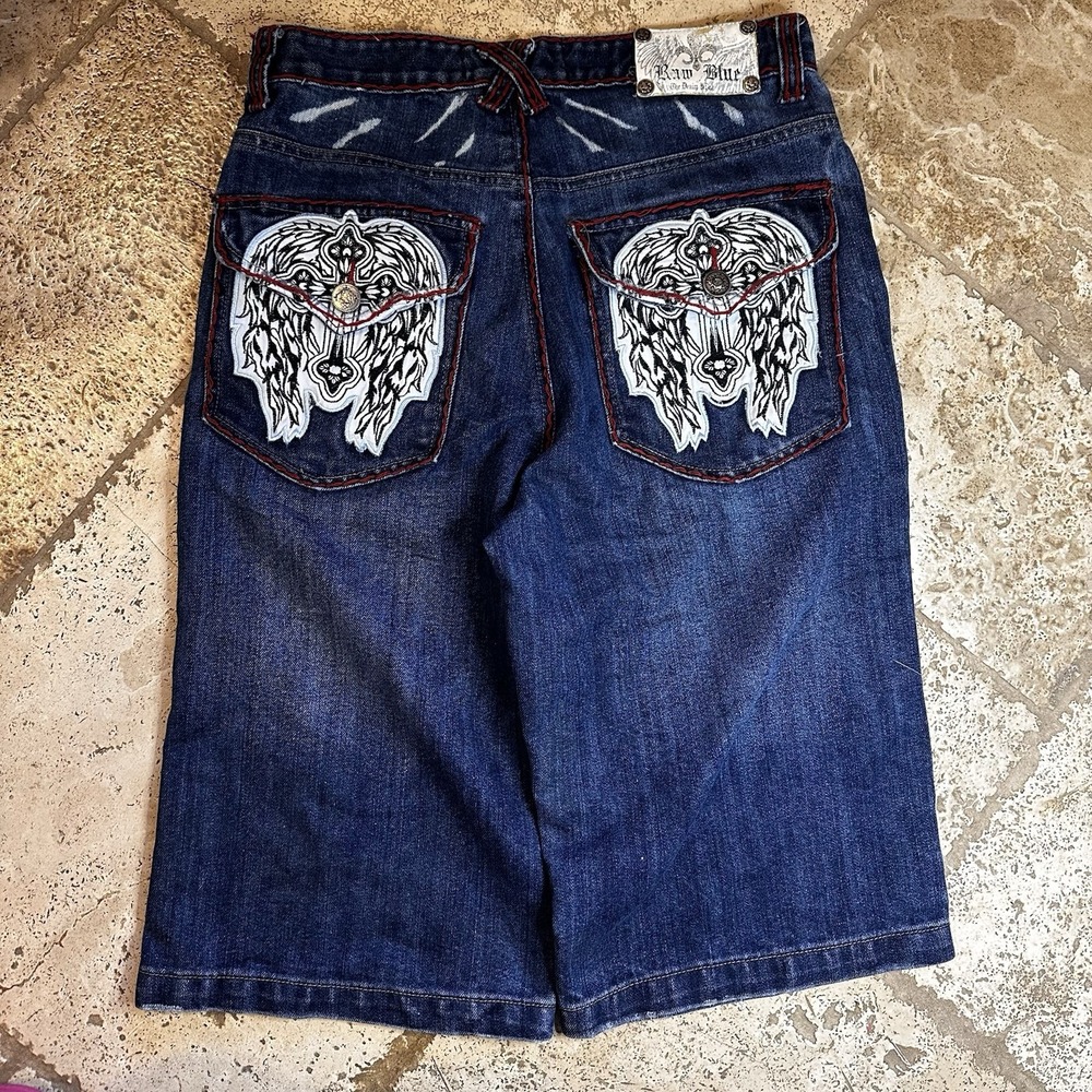 Vintage Y2K Raw Blue Jean Shorts Mens Sz 32 Loose Baggy Fit Grunge Oversized Emo